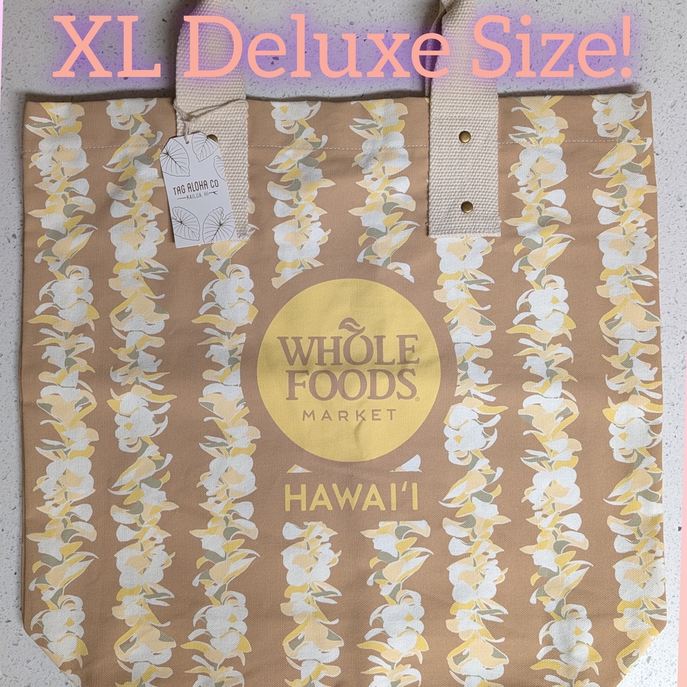 Whole Foods XL Deluxe Yellow Plumeria Lei Tote Bag Hawaii Exclusive